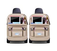 Ergocar Organizadores para Coche de Cuero de Pu de Lujo Protector de Asiento de Coche con Sostenedor de Tablet-Bolsillo, Organizador de Asiento Trasero de Coche Multifuncional (Beige - 2 Pack)