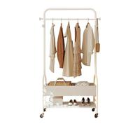 Ergocar Perchero De Metal Con Cesta De Almacenamiento y Estante De Zapatos, Autoportante Móvil Con Polleta, Estante De Ropa De Pequeño Espacio, Almacenamiento Multinivel