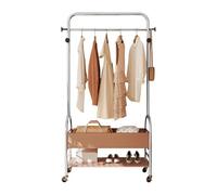 Ergocar Perchero De Metal, Con Cesta De Almacenamiento y Estante De Zapatos, Perchero Autoportante Móvil, Perchero Con Polleta, Estante De Ropa De Pequeño Espacio, Espacio De Almacenamiento Multinivel