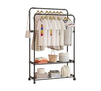 Ergocar Perchero De Ropa De Doble Barra Para Colgar Ropa En El Suelo Con Ruedas Perchero De Metal Multifuncional Adecuado Para Dormitorio, Sala De Estar, Guardarropa, Lavadero o Tienda De Ropa