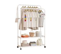 Ergocar Perchero De Ropa De Doble Barra Para Colgar Ropa En El Suelo Con Ruedas Perchero De Metal Multifuncional Adecuado Para Dormitorio, Sala De Estar, Guardarropa, Lavadero o Tienda De Ropa