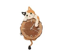 Ergocar Reloj De Pared Woodgrain Cat con Cola Oscilante Estilo Rústico Artístico Movimiento Silencioso Ideal para Decorar Dormitorios o Cocinas