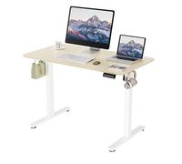 ERGOMAKER Escritorio Elevable Eléctrico 110x60 cm, Mesa Elevable con Tablero de Empalme, Mesa Escritorio Ajustable para Oficina y Hogar, Roble