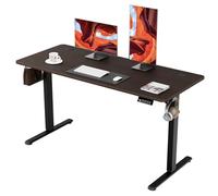 ERGOMAKER Escritorio Elevable Eléctrico 140x60 cm, Standing Desk con Memorizables, Mesa Regulable en Altura con Tablero de Empalme y Gancho para Mochila, Ideal para Oficina y Hogar, Nogal Negro