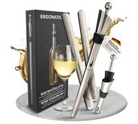 Ergonation® 5 en 1 Varilla enfriadora de vino de acero inoxidable | varilla enfriadora de vino con 2 varillas, vertedor, tapón y libro electrónico | regalo para amantes del vino