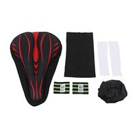 Ergonomic Bike Seat Set, Breathable Saddle Cushion with Anti Slip Bottom and Bungee Cord, Silicone Padding and Mesh Ventilation for Pain Relief Comfort, Includes Cycling AC (Red)