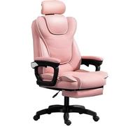 Ergonomic Executive Office Chair with Foot Rest, Gaming High Back Design, Lumbar Support, Adjustable PU Leather, Task Chair with Arms - Ideal for Office Work and Gaming to Pursue Happiness(Pink)
