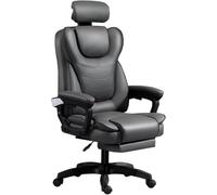 Ergonomic Executive Office Chair with Foot Rest, Gaming High Back Design, Lumbar Support, Adjustable PU Leather, Task Chair with Arms - Ideal for Office Work and Gaming to Pursue Happiness(Gray)