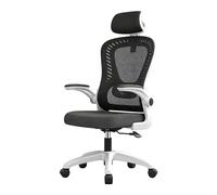 Ergonomic Mesh Office Chair High Back Desk Chair 3D Lumbar Support Armrests Swivel Computer Task Chairs Suitable Working Home(Nylon Feet/White Frame Black Headrest with Strap)