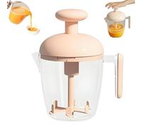 Ergonomic Multi-Blade Manual Egg Mixer, Hand Push Rotary Whisk Blender for Beating Eggs, Press The Egg Beater Cup (Pink)