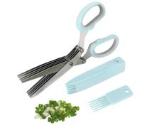 Ergonomic Tijeras verduras, Cortador de guindillas, de 5 capas, utensilios | Compact con tapa, y peine limpiador, tijeras de acero, inoxidable cortar alimentos, podar jardinería cocinar, y