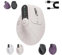 Ergonomic Triple-Connect Wireless Mouse, Vertical Ergonomic Mouse with 4 Adjustable DPI, Bluetooth Rechargeable Wireless Vertical Mouse,Tri-Mode, Screen Display, Multi-Knob, Type-C Charging (Beige)