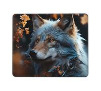 Ergonómico Alfombrilla de Ratón, Hojas de otoño y un Lobo, Base de Goma Alfombrilla de ratón para Juegos, Gaming Mouse Pad, 25X30cm, Jugadore, Laptop