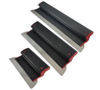 Ergoplast - Juego de espátulas de superficie (3 piezas, 25 cm, 40 cm, 60 cm, alisador de paneles de yeso, hoja de acero inoxidable de 0,3 mm, mango de plástico, ultra ligero, para enlucido y masilla