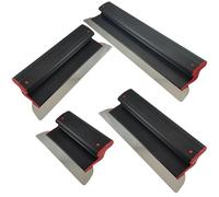 Ergoplast - Juego de espátulas para superficies (4 piezas, 25 cm, 40 cm, 60 cm, 80 cm, alisador para paneles de yeso, hoja de acero inoxidable de 0,3 mm, mango de plástico, ultra ligero, para enlucido