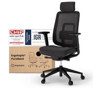 Ergotopia PureBack - Silla ergonómica oficina con reposacabezas, reposabrazos 4D y mecanismo de sincronización, para oficina en casa y juegos, cómoda silla giratoria