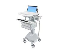 Ergotron StyleView Carro Portátil Multimedia con 4 Cajones, Batería 40 Ah, para Pantallas hasta 43.9 cm (17.3"), Peso Máx. 9.5 kg, Elevación 51 cm, Color Aluminio/Gris/Blanco