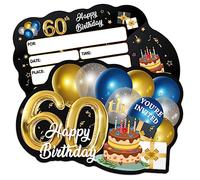 ERHACHAIJIA 20 globos azules y dorados y tarjetas de invitación con sobres, divertidas invitaciones de cumpleaños de 60 años para hombres, marido, papá, más lejanos