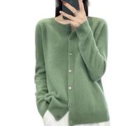ERHNGL Cárdigan de Mujer con Cuello Redondo, Botones, Punto Acanalado, Color Liso, Manga Larga, Elegante, Informal, Ligero, para Primavera Y Otoño, Piedra Caliza L