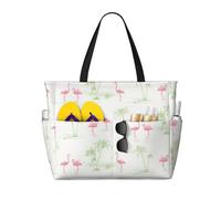 ERhoug Bolsa de playa grande con estampado de flamencos rosados, impermeable y a prueba de arena, bolsa de viaje para mujer con cremallera y bolsillo húmedo