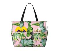 ERhoug Bolsa de playa grande con estampado de hojas de plátano, impermeable y a prueba de arena, bolsa de viaje para mujer con cremallera y bolsillo húmedo