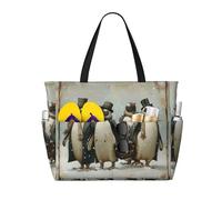 ERhoug Bolsa de playa grande con estampado de pingüinos, impermeable y a prueba de arena, bolsa de viaje para mujer con cremallera y bolsillo húmedo