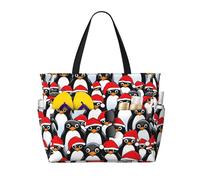 ERhoug Bolsa de playa grande con estampado de pingüinos navideños, impermeable y a prueba de arena, bolsa de viaje para mujer con cremallera y bolsillo húmedo