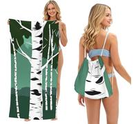 ERhoug Bolsa de toalla de playa 2 en 1 con estampado de árboles de abedul, mochila plegable para camping, viajes y vacaciones, tapete de microfibra convertible de secado rápido
