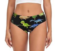 ERhoug Calzoncillos para mujer con estampado de dibujos animados de dinosaurios, bragas elásticas suaves y transpirables, cobertura completa, cómodas, tallas grandes disponibles., Negro, XXL