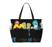 ERhoug Chanclas de caligrafía para zapatos de playa, bolsa de playa grande, impermeable y a prueba de arena, bolsa de viaje para mujer con cremallera y bolsillo húmedo