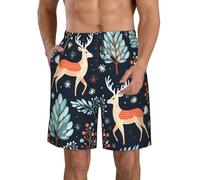 ERhoug Christmas Trees - Pantalones cortos de natación para hombre, de secado rápido, con estampado de ciervos, pantalones cortos de playa con bolsillos para uso casual de verano, blanco, XXL