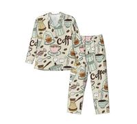 ERhoug Coffee And Sweets - Conjunto de pijama de manga larga para hombre, estampado de chocolate y azúcar, ropa de dormir suave con bolsillos, conjuntos de descanso con botones para hombre, Negro, M