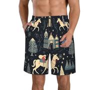 ERhoug House Deer Tree Christmas Print - Pantalones cortos de natación de secado rápido para hombre, traje de baño de playa con bolsillos para uso casual de verano, blanco, XXL
