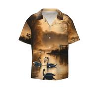 ERhoug Hunting Flying Wild Ducks - Camisa de manga corta con botones para hombre, Negro, 4XL