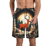 ERhoug Merry Christmas - Pantalones cortos de natación para hombre, de secado rápido, con estampado de ciervos, para playa, con bolsillos, para uso casual de verano, blanco, XXL
