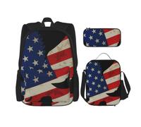 ERhoug Mochila, bolsa de almuerzo, estuche para lápices, juego de 3 piezas | Estampado de águila americana y bandera, tela Oxford resistente, bolsa para libros, bolsa de almuerzo, mochila para laptop