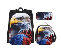 ERhoug Mochila, bolsa de almuerzo, estuche para lápices, juego de 3 piezas | Estampado de águila calva americana, tela Oxford resistente, bolsa de libros, bolsa de almuerzo, mochila para laptop