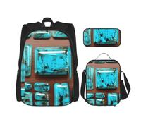 ERhoug Mochila, bolsa de almuerzo, estuche para lápices, juego de 3 piezas | Estampado turquesa azul aguamarina brillante, tela Oxford resistente, bolsa de libros, bolsa de almuerzo, mochila para laptop
