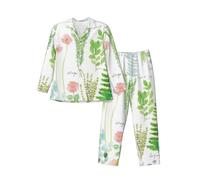 ERhoug Springtime - Conjunto de pijama de manga larga para hombre, con estampado de hierbas, ropa de dormir suave con bolsillos, conjuntos de descanso con botones para hombre, Negro, S