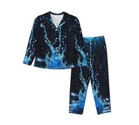 ERhoug Tranquil Water Print - Conjunto de pijama de manga larga para mujer, con botones, suave para dormir y ropa de descanso, Negro, L