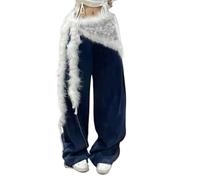 ERHTGUO 2pc Jeans Pants Decor Embroidered Flower Lace Mini Skirt Irregular See Through Ruched Skirts High Waist Harajuku Pleated(White-E)