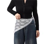 ERHTGUO 2pc Jeans Pants Decor Embroidered Flower Lace Mini Skirt Irregular See Through Ruched Skirts High Waist Harajuku Pleated(White-B)