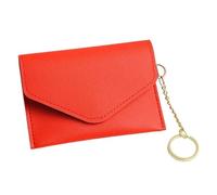 ERHTGUO 2pcs Mini Women's Ultra Thin Card Holder Wallet with Keychain PU Leather Hasp Case Business Cover Lady Coin Money Pouch(Red)