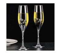 ERHTGUO 2pcs Wedding Champagne Glass Set Toasting Flute Glasses With Crystal Rimmed Hearts Decor Drink Goblet Cup(2PCS Love)