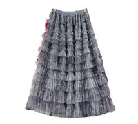 ERHTGUO 7 Colors Tie-dye Print Mesh Cake Long Skirts For Woman Autumn Winter Korean Style Sweet Elegant Tulle Casual A-line Skirt(Grey,Color2)