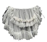 ERHTGUO Asymmetrical Lace Double Layer Ruffled Skirts Mori Girls Sweet Women Mesh Cute Curtain Sheer Cover Up Thin Princess Skirt(White,60CM_S)