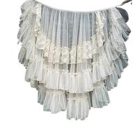 ERHTGUO Asymmetrical Lace Double Layer Ruffled Skirts Mori Girls Sweet Women Mesh Cute Curtain Sheer Cover Up Thin Princess Skirt(Beige,60CM_XL)