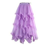 ERHTGUO Autumn Winter Irregular Cake Tulle Skirt Women Sweet Midi Long High Waist A Line Female Mesh Party Lady(Color 4)