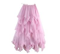 ERHTGUO Autumn Winter Irregular Cake Tulle Skirt Women Sweet Midi Long High Waist A Line Female Mesh Party Lady(Color 12)