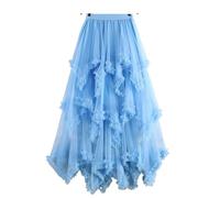 ERHTGUO Autumn Winter Irregular Cake Tulle Skirt Women Sweet Midi Long High Waist A Line Female Mesh Party Lady(Color 2)